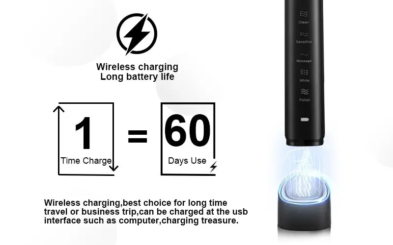Sonic Electric Toothbrush Smart Ultrasonic Dental Teeth Whitening Rechargeable Adult Tooth Brush Sarmocare S100 With8 Brush Head