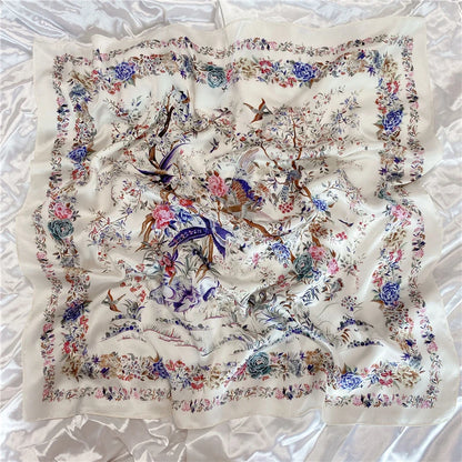 1PCS 70cm Leaf Pattern Silk Scarf for Women Simulated Silk Fresh and Versatile Headwear Bag Clothing Accessories Square Scarf