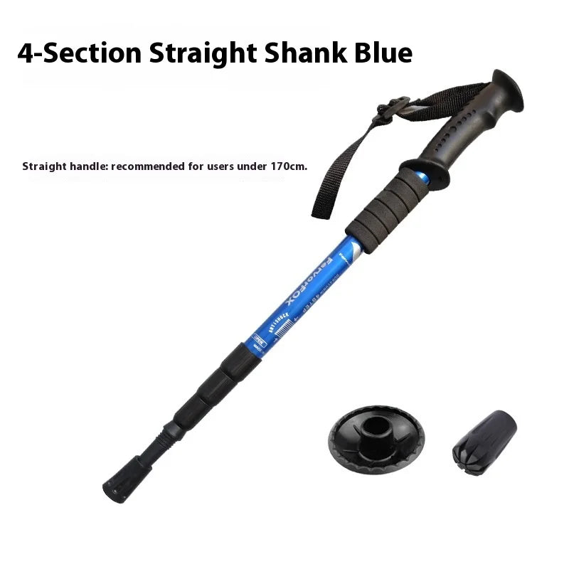 Outdoor Hiking Stick Telescopic Cane Non-slip Cane Straight Handle Four-section Portable Aluminum Alloy Men Women's Hiking Canes