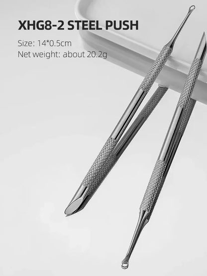 1/2 pcs Double-ended Stainless Steel Remover Manicure Sticks Tool Bevelled Nail Grinding File Circle Beveled Head Cuticle Pusher