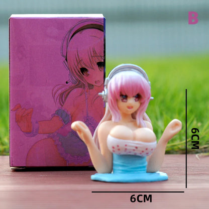 Sexy Kanako Chest Shaking Girls Car Ornaments Cartoon Kawaii Anime Statue Car Dashboard Sexy Doll Figurine Cute Car Decorations