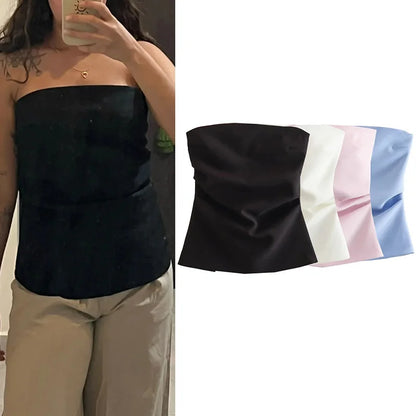 MUJER off Shoulder Crop Top Woman Ruched Backless Tube Top Women Summer Corset Top Female Sexy Tanks Camis Tops for Women 2025