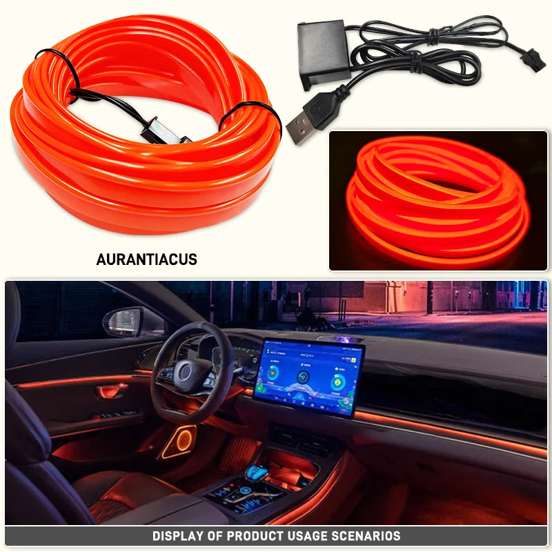 1/2/3/4/5M LED Decorative Lamp, Flexible Neon Cable Strip, USB Interior Lighting for Vehicles, Party Mood Diode, Ambient Lights
