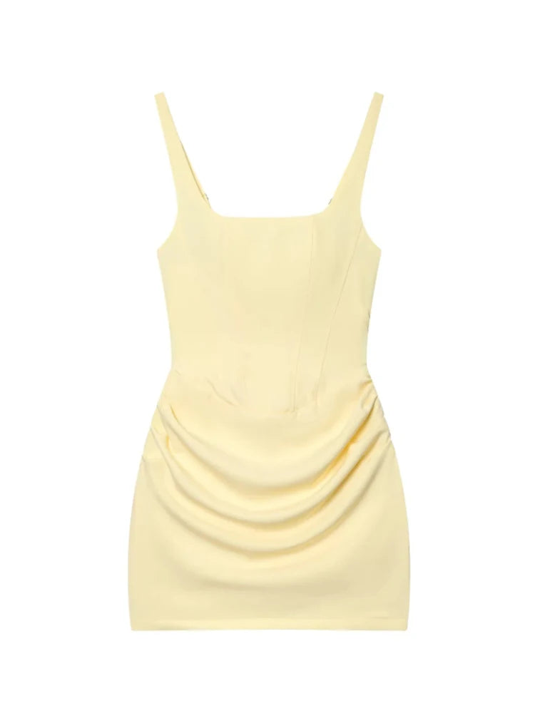 French Style Women Ruched Short Dress Fashion Summer Party Evening Gown Spaghetti Strap Bodycon Sexy Bandage Corset Mini Dress