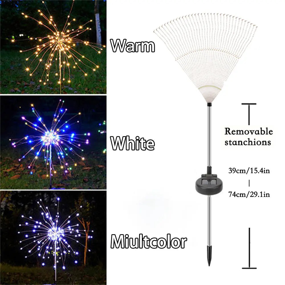 60/200LEDs Solar Firework Lights Outdoor Waterproof Solar Garden Lights 8 Lighting Modes With Remote Control Decorations Light