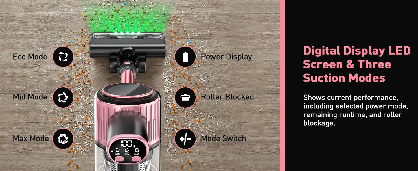 Cordless Vacuum Cleaner, 55Kpa 8 in 1 45Mins Rechargeable 3 Modes Suction Lightweight Vacuum for Pet Hair/Carpet/Hard Floor