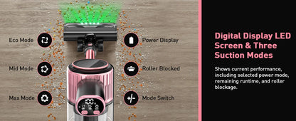 Cordless Vacuum Cleaner, 55Kpa 8 in 1 45Mins Rechargeable 3 Modes Suction Lightweight Vacuum for Pet Hair/Carpet/Hard Floor