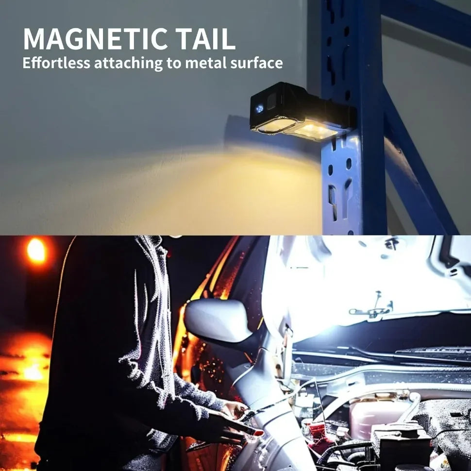 Mini USB Rechargeable LED Flashlight - Portable Super Bright Torch with Tail Magnet, Side COB Emergency Light & Camping Lantern