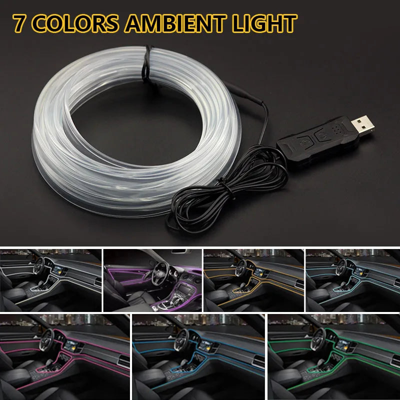 2/3/4/5M RGB Car Interior Atmosphere Light Ambient LED Light Strip USB Fiber Optic Atmosphere Lamp Support APP Wireless Control