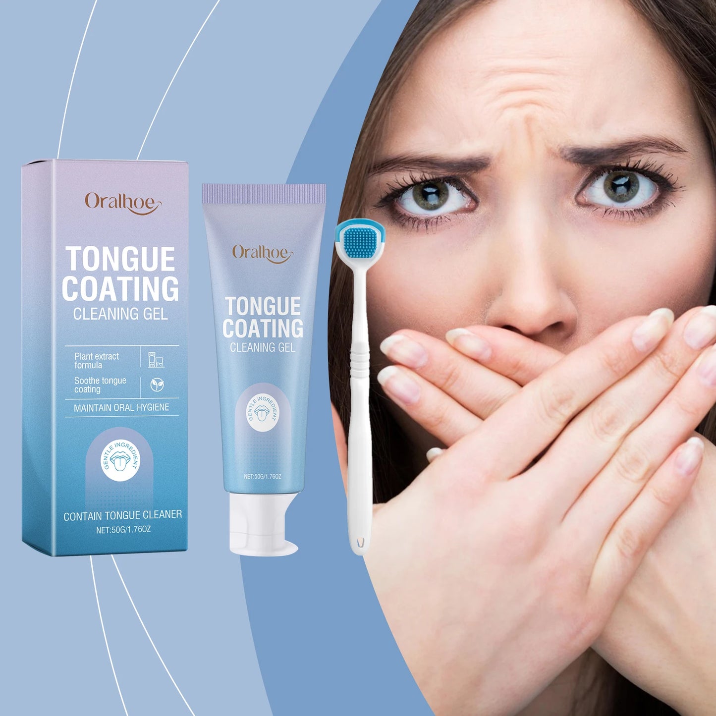 Tongue Cleaning Gel With Brush Fresh Mouth Eliminate Bad Breath Tongue Coating Removal Kit Oral Health Care 2in1 Tongue Cleaner
