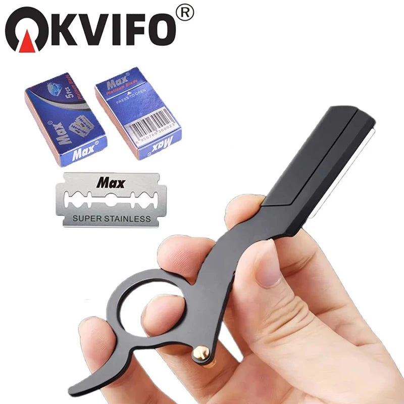 KVIFO【Hot sales】New Old Fashioned Razor Manual Shaver Mini Thumb Shaver Men's Face Shaver Holder Eyebrow Shaver with blade
