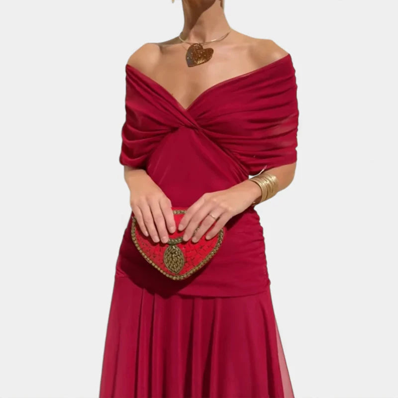 2025 Floral Print High Waist Pleat Party Dress Elegant Women Bat Sleeve Swing Party Dress Female Chest Low Cocktail A-Line Dress
