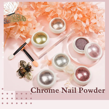 6Colors/Set Metallic Mirror Chrome Nail Powder Holographic Chameleon Glitters Manicure Dust Rose Gold Champagne DIY Nail Powder