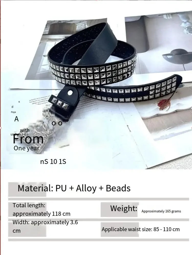 Women Rhinestone Rivet Leather Belt 120cm Y2K Punk Luxury Hot Girl Versatile Decor Waist Belt