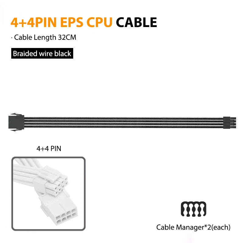 PSU Extension Cable Motherboard Cable 24Pin ATX/8Pin EPS/6+2Pin PCIe,18AWG Sleeved with Combs,Fit Universal Case Compatibility