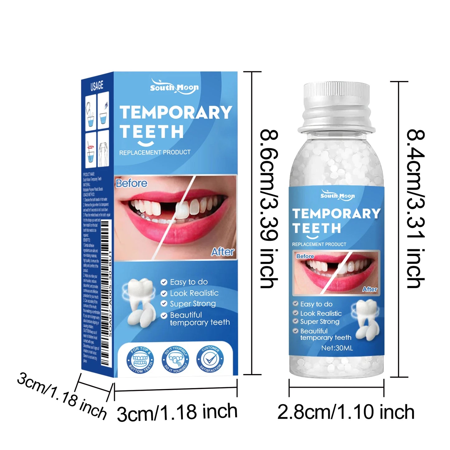 Resin Temporary Tooth Repair Granules Teeth Gaps Missing Broken Tooth Filling Moldable Adhesive Dentures False Teeth Tools
