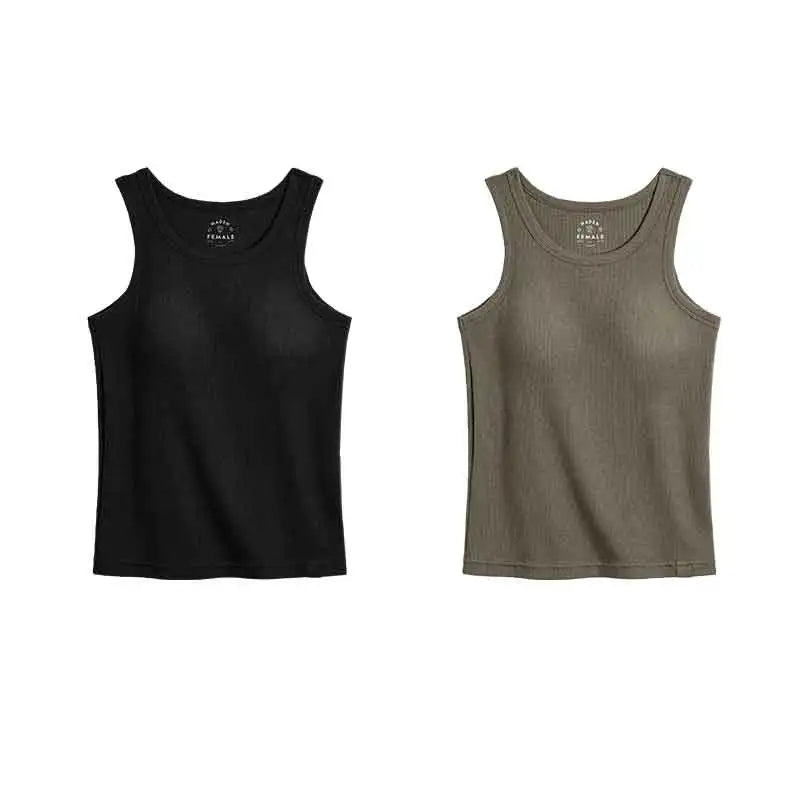 Maden Summer Sleeveless Knitted Tank Tops for Women Solid Color Casual Sports Vest Slim Fit Female Outer Wear Tops