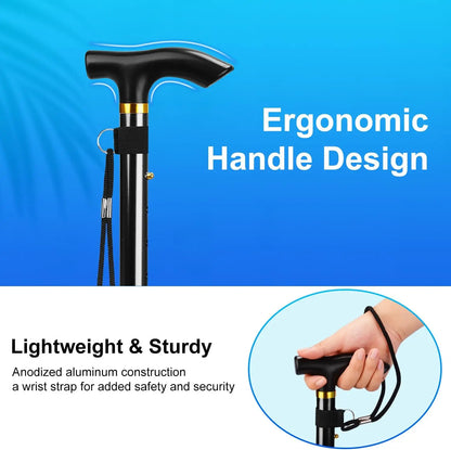 Folding Cane Portable 5-Level Adjustable Height Walking Stick with Foldable Design Wrist Strap