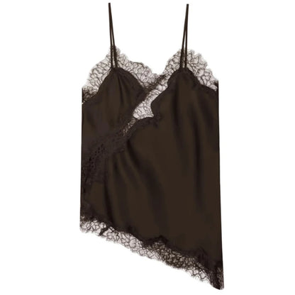 HXAO Women's Cropped Lace Top Slip Backless Sexy Blue Top Women Sleeveless Camisole Party Tops Asymmetric Black Yellow Top