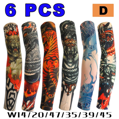 6 PCS Tattoo Sleeves Unisex Summer Cycling Sun Protection Arm Covers Beach Driving Fishing Breathable Nightclub Elastic Sleeves