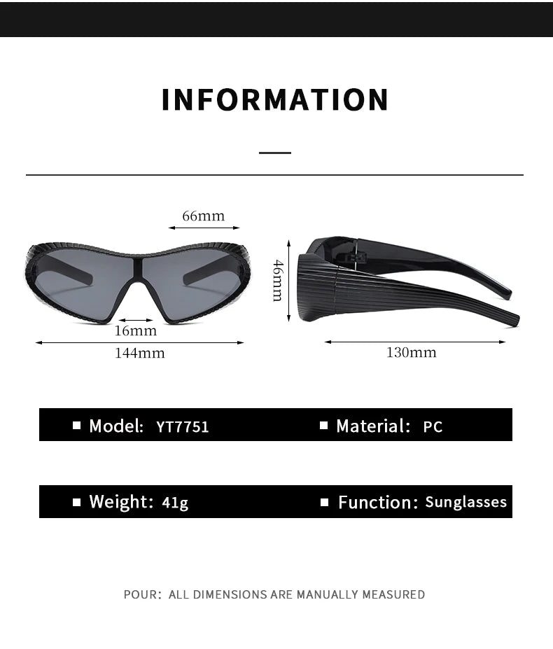 New Alien Uv Resistant Sunglasses, Punk Goggles, Futuristic Y2k Large Frame Integrated Sunglasses 7751