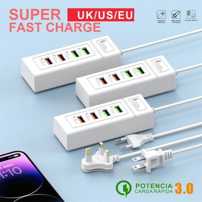 4Ports USB Fast Charger Station USB HUB3.0 Multi Splitter Adapter USB C Expander Portable Travel Charger For iPhone Xiaomi Phone