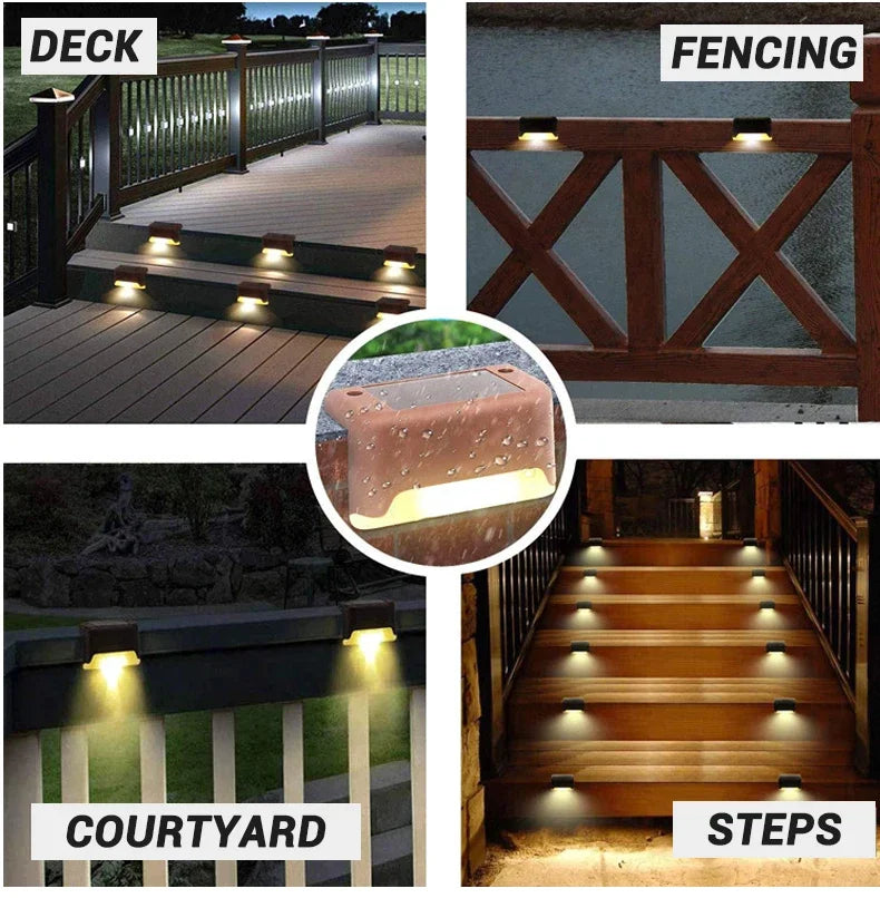 1~12PCS Solar Deck Light Outdoor IP65 Waterproof Solar Power Garden Lamps for Railing Stairs Step Fence Yard Patio Pathway