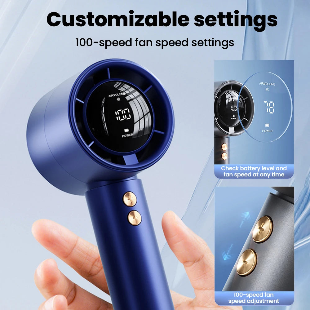 New Mini Handheld Fan USB Fast Charging Portable Silent High-speed Led Display High Wind Power Fan For Travel Outdoor Activities