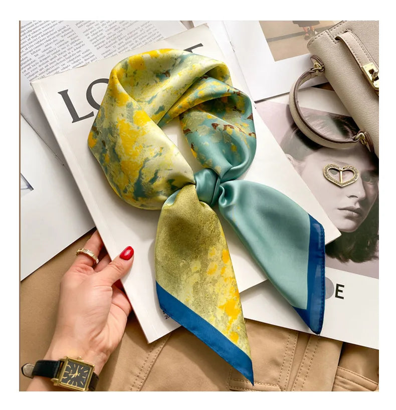 1pcs 70cm Houndstooth Printed Square Scarf For Women Silk CHRISTIAN Letters Fashionable And Versatile Headscarf Scarf Bandana