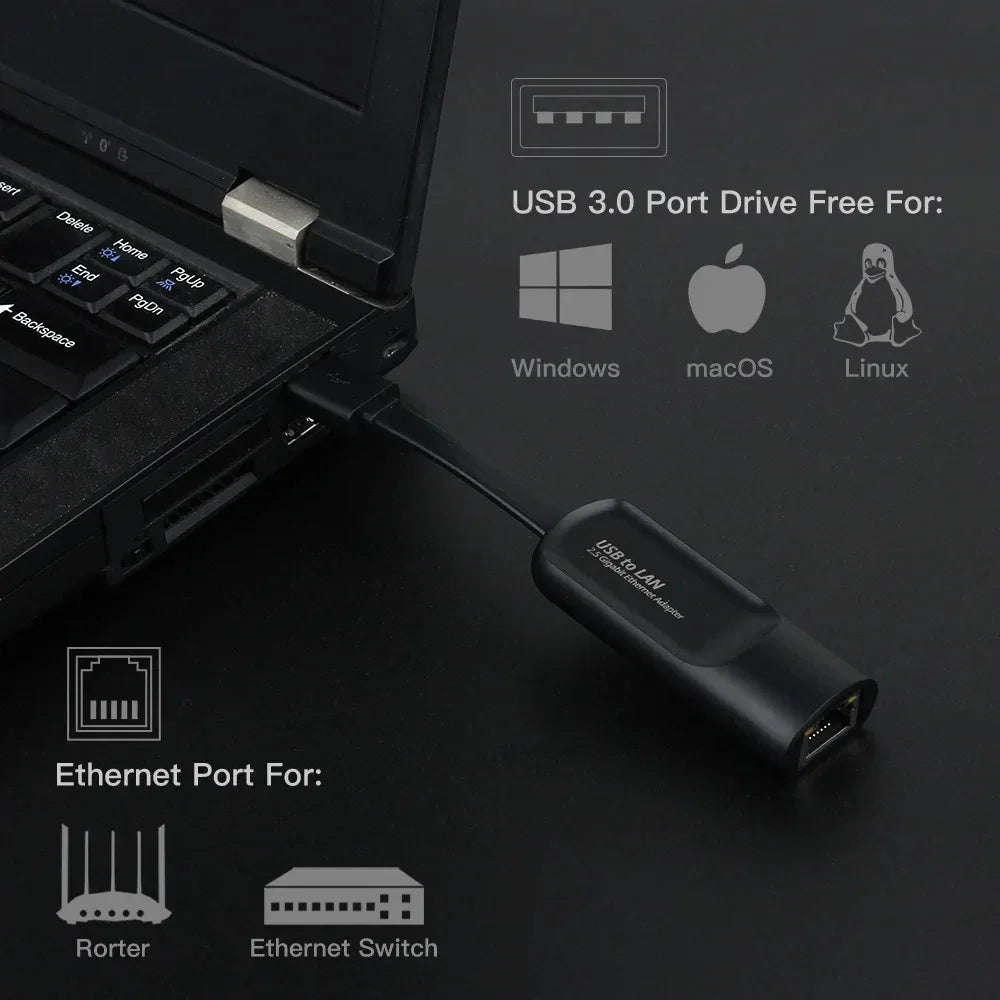 USB Gigabit Ethernet Adapter 2500Mbps USB 3.0 Network Card to RJ45 Lan Driver Free For Desktops Laptop Macbook PC Accessories