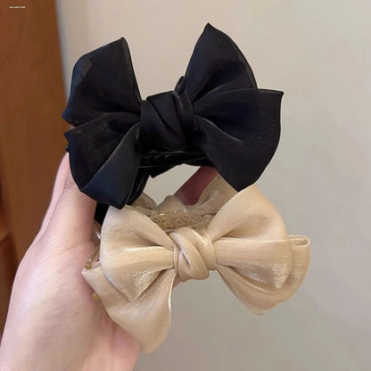 1pcs/2pcs/3pcs Solid Color Shiny Mesh Bow Hair Clip for Woman Fashion Girl Meatball Head Hair Clip Grab Clip Hair Accessories