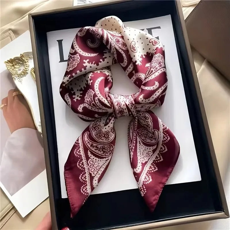 New Paisley Print Small Square Scarf Soft Satin Silk-like Thin Neck Scarf Mature Style Sunscreen Headscarf for Women Decorate