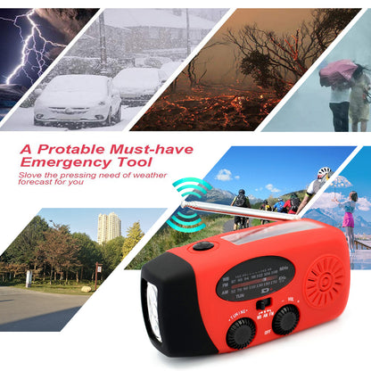 Solar Hand Crank Powered Camping Light With AM/FM Radio Outdoor 2000mAh USB Charging Multifunctional Hand Dynamo LED Flashlight