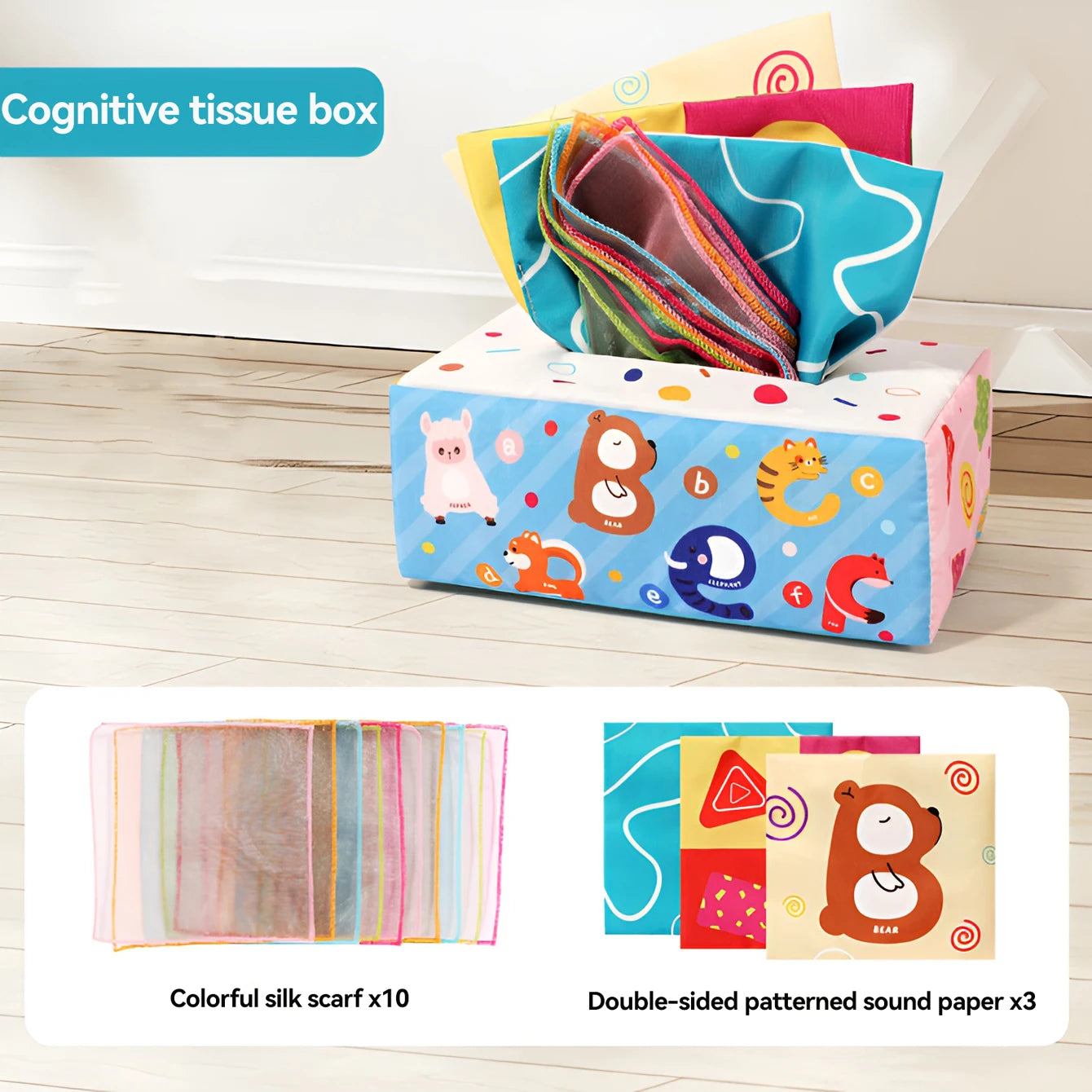 Newborn baby toy - Simulated tissue box with realistic tissue pull-out for early education