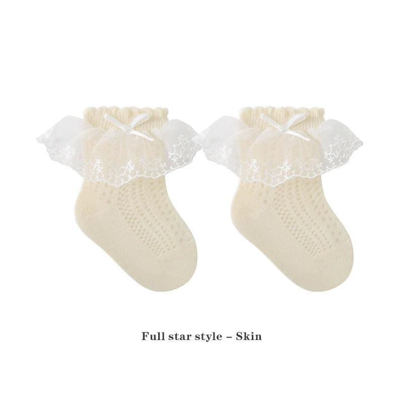Baby Girls Socks Princess Lace Kids Socks Summer Thin Mesh  Children Cotton Socks Boneless Newborn Tube Socks For 0-8Y
