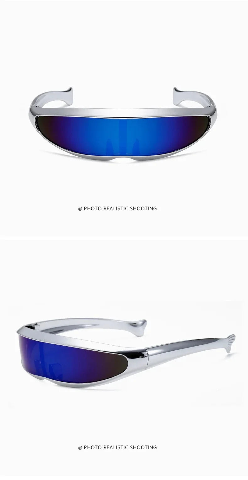 Futuristic One-piece Mirror Personalized Electroplated Sunglasses Women Men 2024 Y2K Steampunk Goggles Rave Party Glasses UV400