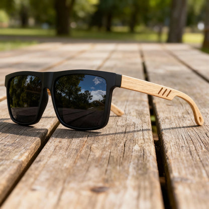 New Fashion Square Sunglasses - Wood Grain Spring Hinge, UV400 Unisex for Driving, Hiking & Travel