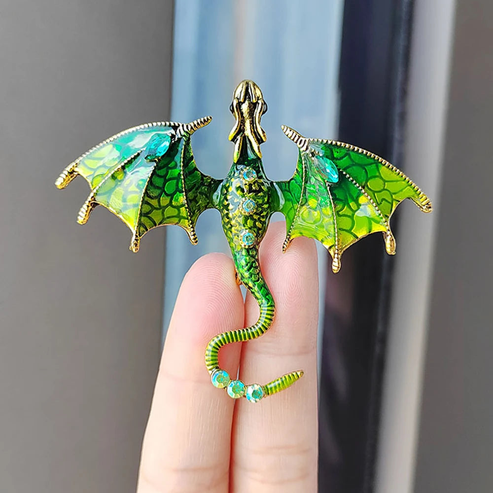Fashion Enamel Dragon Brooches For Men Women Rhinestone Flying Dragon Clothes Suit Party Office Brooch Pins Jewelry Accessories