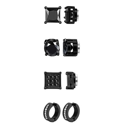 1-12 Pair Stainless Steel Magnetic Non Piercing Inlaid Cubic Zirconia Stud Earrings Clip on Hoop Earrings Set for Men Women