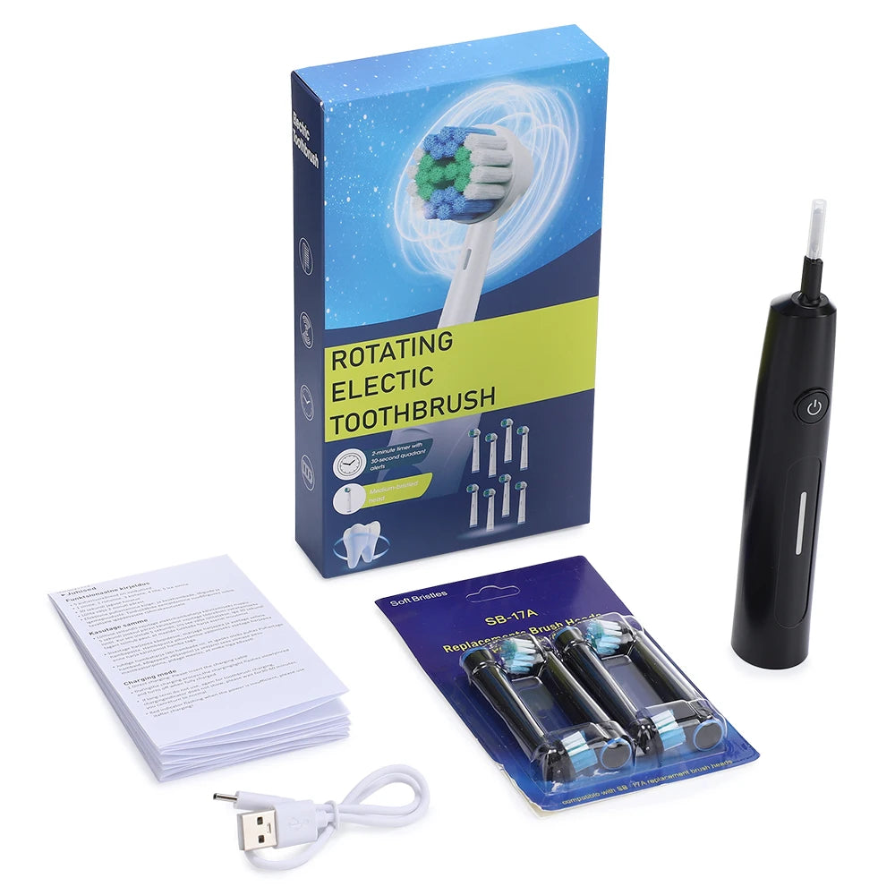 3D Rotating Electric Toothbrush 5 Modes USB Fast Rechargeable Rotary Electric Toothbrush with Travel Case 4 Brush Heads
