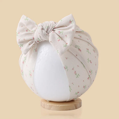 Ins Ribbed Baby Turban Hats Heart Dasiy Cherry Butterfly Bear Printed Infant Beanies Toddler Boys Girls Caps Kids Headwear