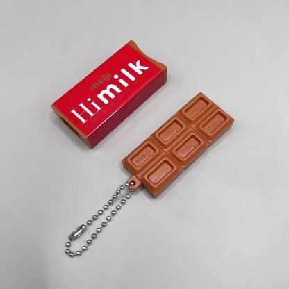 Hot Japanese Style Simulated Meiji Chocolate Fidget Toy Bendable Snap Stress Relief Keychain Pendant Creative Gift S