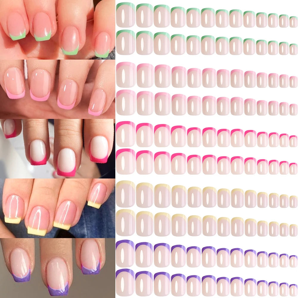 120/240Pcs French Short Square False Nails 12-Sizes Full Cover Press On Nail Glossy French Fake Fingertips for Women DIY Nails &