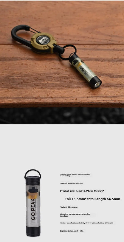 Gopeak Mini Pocket LED Flashlight USB Rechargeable Torch Keychain Clip Cap Light Long Endurance Emergency Hiking Camping Outdoor