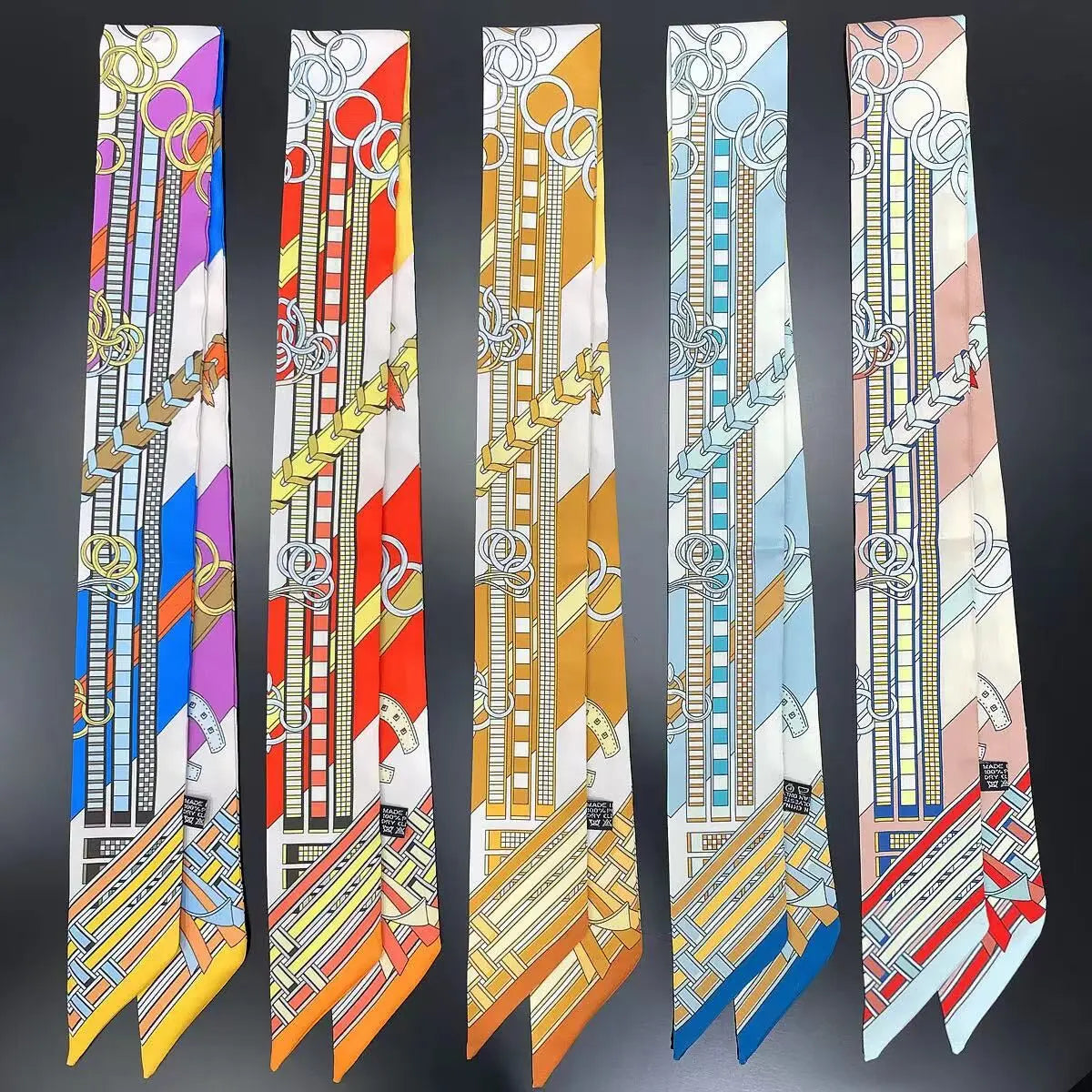 New Long Small Silk Scarf Headband Women's Double-sided Elegant Binding Strap Streamer Small Scarf Gift Ribbon Silk Scarf
