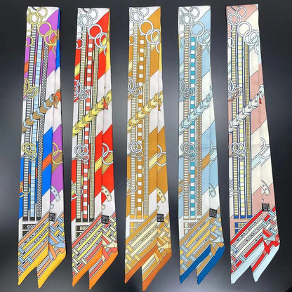 New Long Small Silk Scarf Headband Women's Double-sided Elegant Binding Strap Streamer Small Scarf Gift Ribbon Silk Scarf