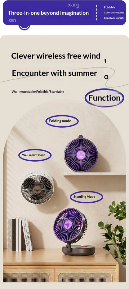 5000mAh Foldable Glow-in-the-Dark Fan Wall Mount Portable Quiet High-Speed Air Circulation Fan for Students Office Desk Fan