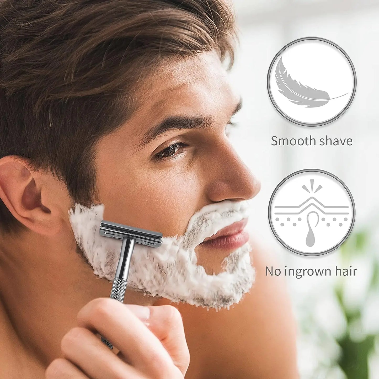 Double Edge Safety Razor for Men & Women, Metal Razor with 10 Platinum Coated Safety Razor Blades, Eco-Friendly Razor