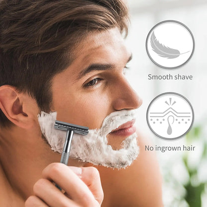 Double Edge Safety Razor for Men & Women, Metal Razor with 10 Platinum Coated Safety Razor Blades, Eco-Friendly Razor