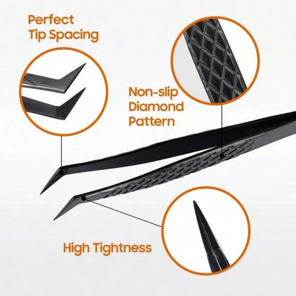 3pcs set Professional Eyelash Tweezers Titanium Curved Head False Eyelash Clamp Tool for Beauty Health Fiber Tip Eyelash Curler